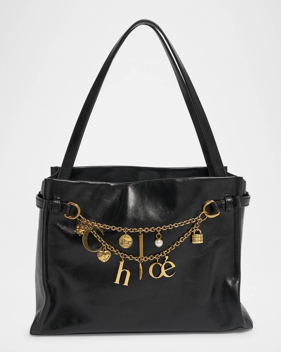 Logo Charms Tote Bag in Shiny Leather